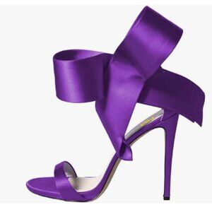 FSJ Purple Bowknot Pumps D'Orsay Open Toe Ankle Strap Stiletto High Heel Sandal